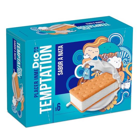 Helado sándwich de nata 6 unidades Temptation caja 300 g