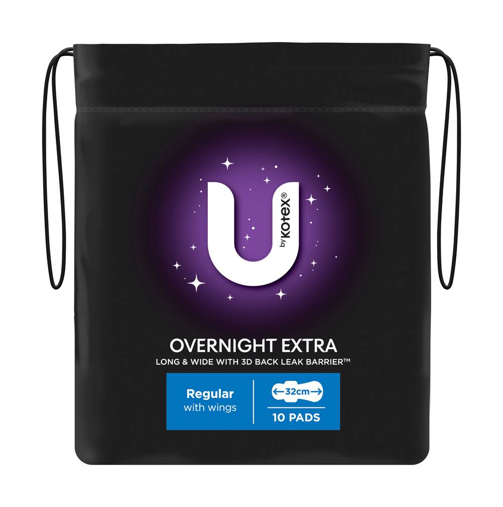 U by Kotex Overnight Extra Pads With Wings, 32 cm (10 pack)