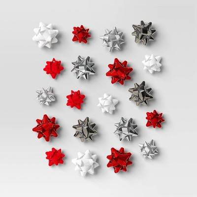 Wondershop Christmas Bow Gift Packaging Accessories, 14"x12", Red-White-Silver (20 ct)