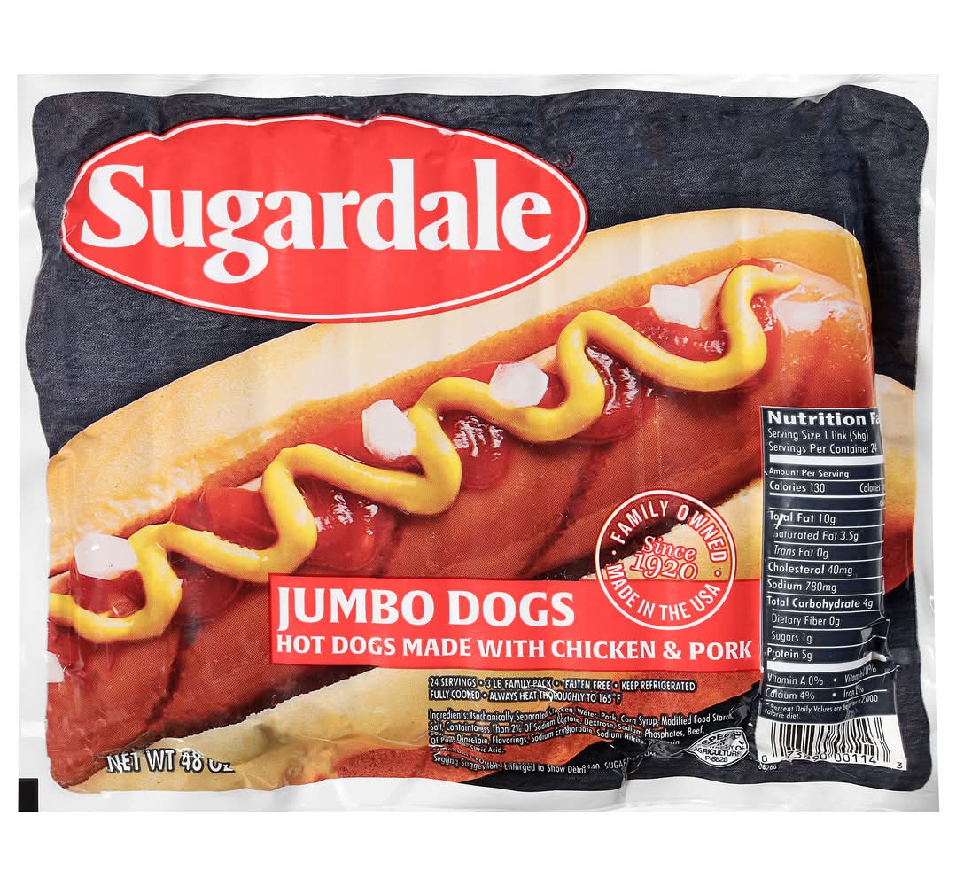 Sugardale Family pack Jumbo Hot Dogs With Chicken & Pork (48 oz)