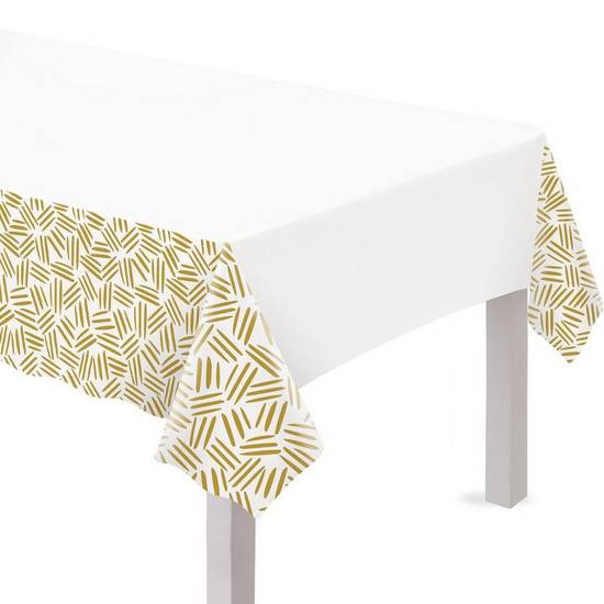 Gold Line Motif Plastic Table Cover, 54in x 102in