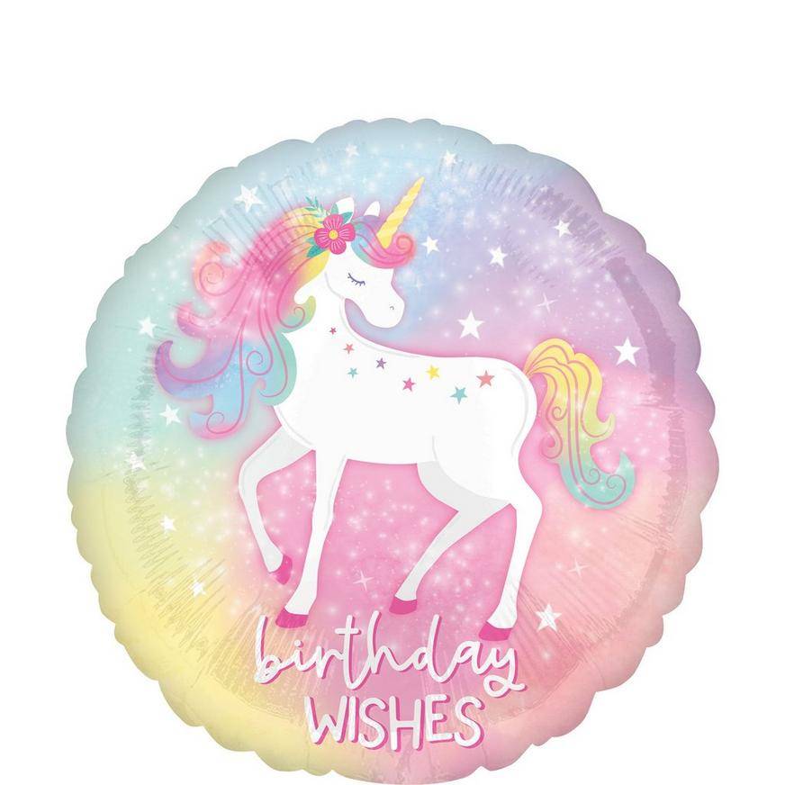 Uninflated Enchanted Unicorn Birthday Round Foil Balloon, 18in