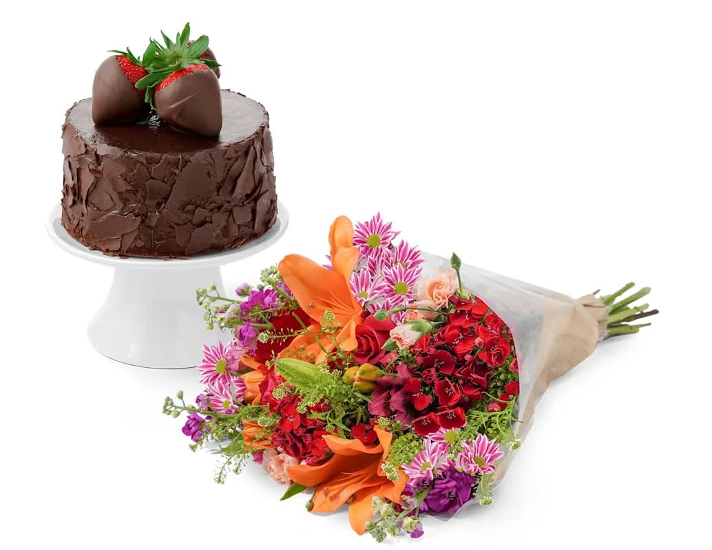 Chocolate Celebration Cake & Bouquet Gift Set