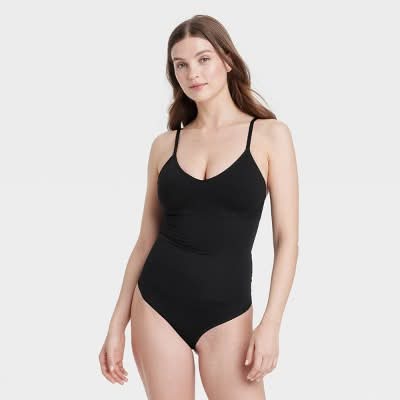 Auden Shaping Seamless Thong Bodysuit, Women, M, Black