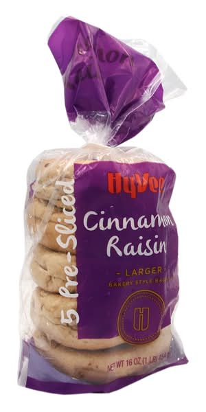 Hy-Vee Pre Split Bagels, Cinnamon Raisins (16 oz, 5 ct)