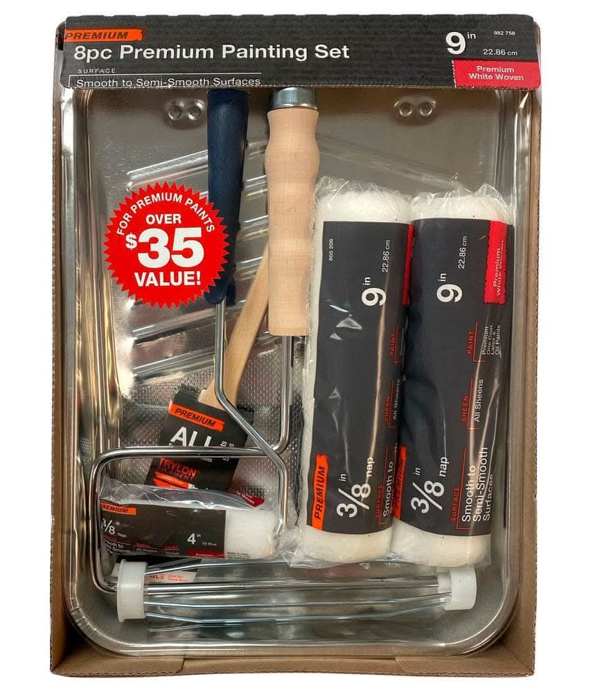 8-Piece Metal Tray/Shed Resistant White Woven Paint Applicator Kit
