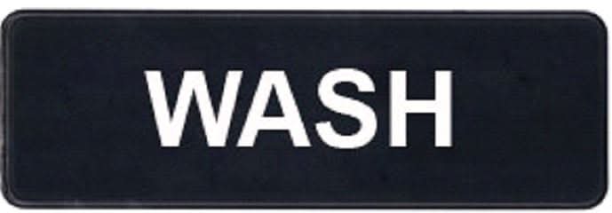 Winco Wash Information Sign With Symbol, 3 x 9 in, Black