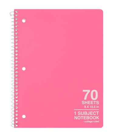 Neon 1-Subject College Ruled Spiral Notebook Bright Pink