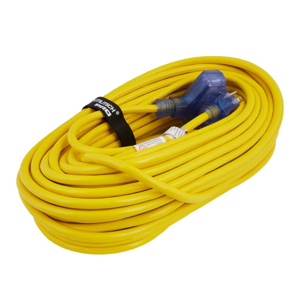 Utilitech Contractor Cord 100-ft 12/3 3 Prong Yellow Outdoor SJTW Heavy Duty Lighted Extension Cord | UTP611835