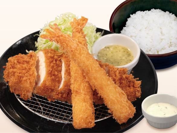 肉厚チキンムネかつ＆海老フライ2尾定食