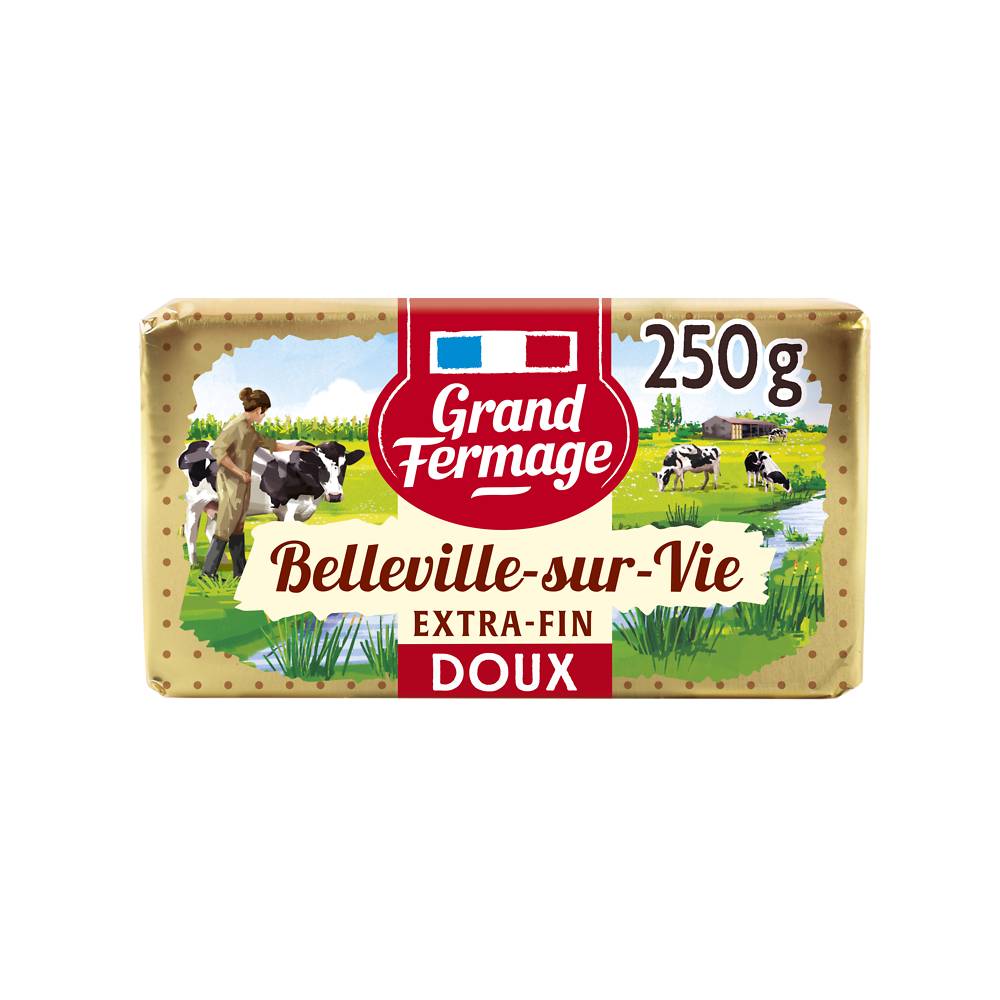 Beurre doux Belleville sur vie extra fin GRAND FERMAGE, 82%mg, plaquette de 250g