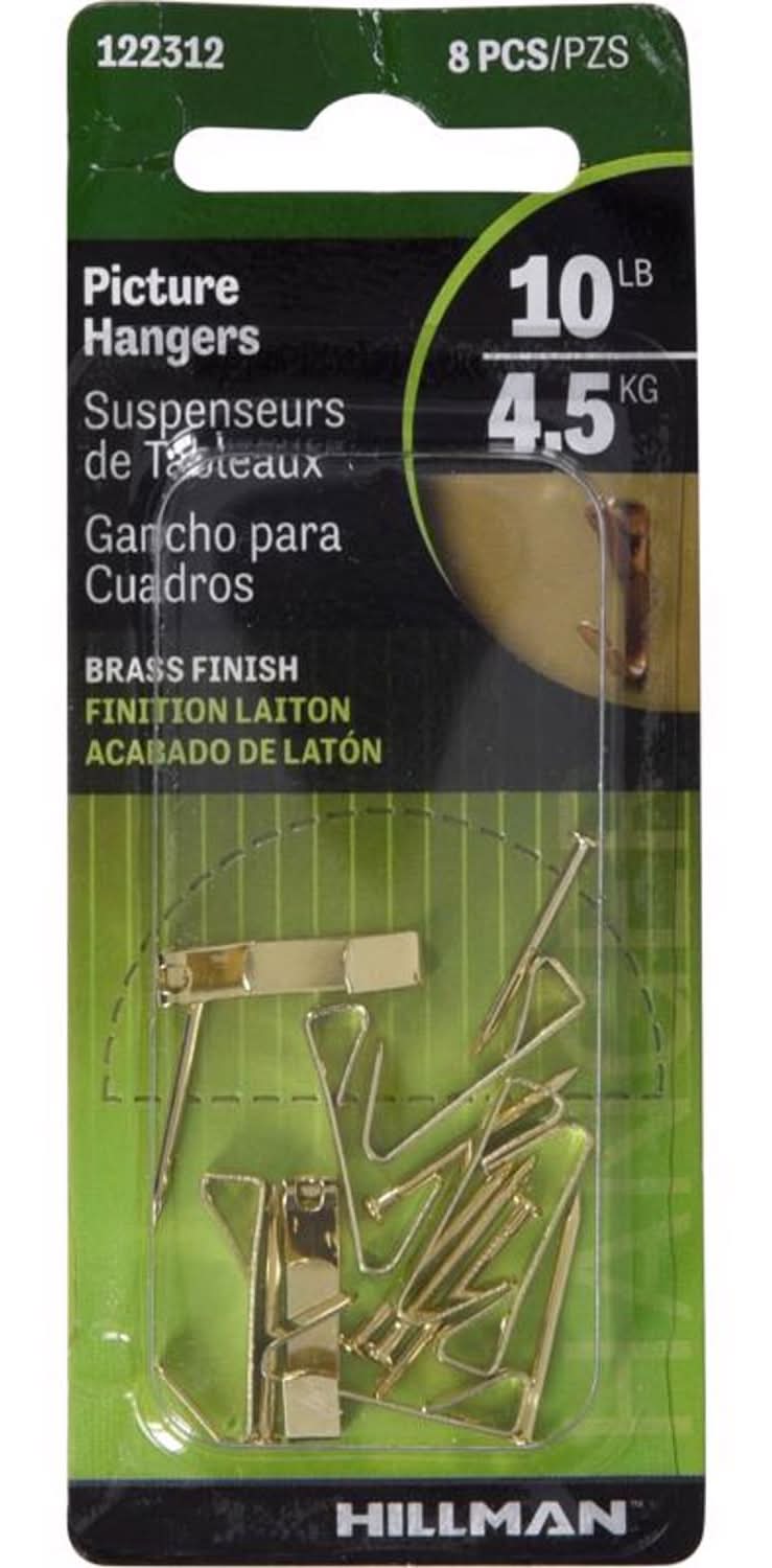 Hillman Brass-Plated Gold Conventional Picture Hanger 10 Lb 8 Pk
