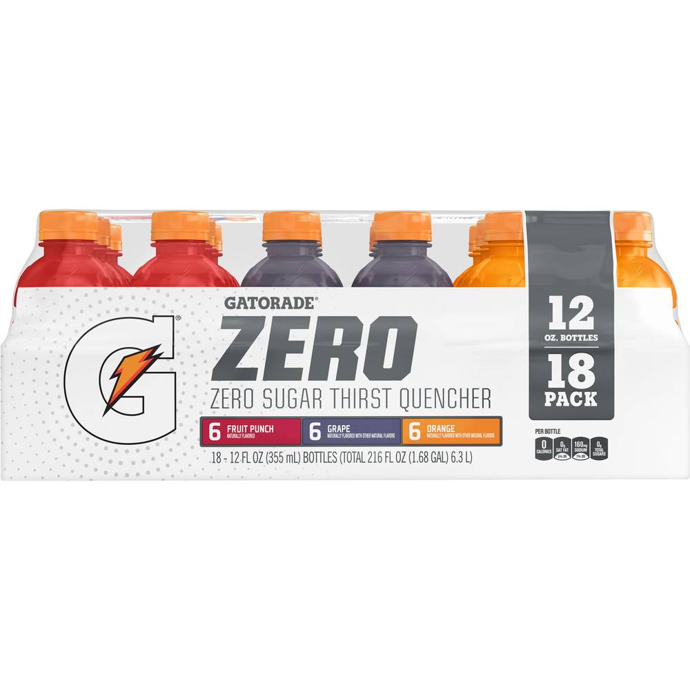 Gatorade Zero Sugar Thirst Quencher Variety pack (18 ct, 12 fl oz) (fruit funch-grape-orange)
