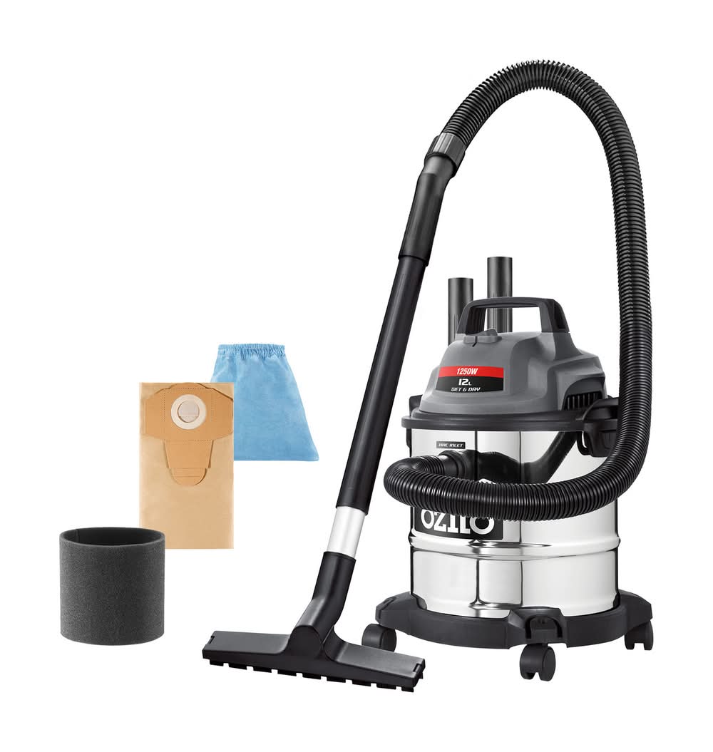 Ozito 1250W 12L Stainless Wet And Dry Vacuum