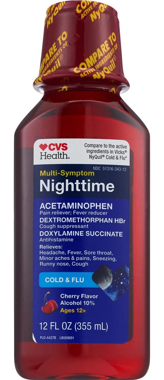 Cvs Multi-Symptom Nighttime Cold & Flu Relief, Cherry, 12 Oz