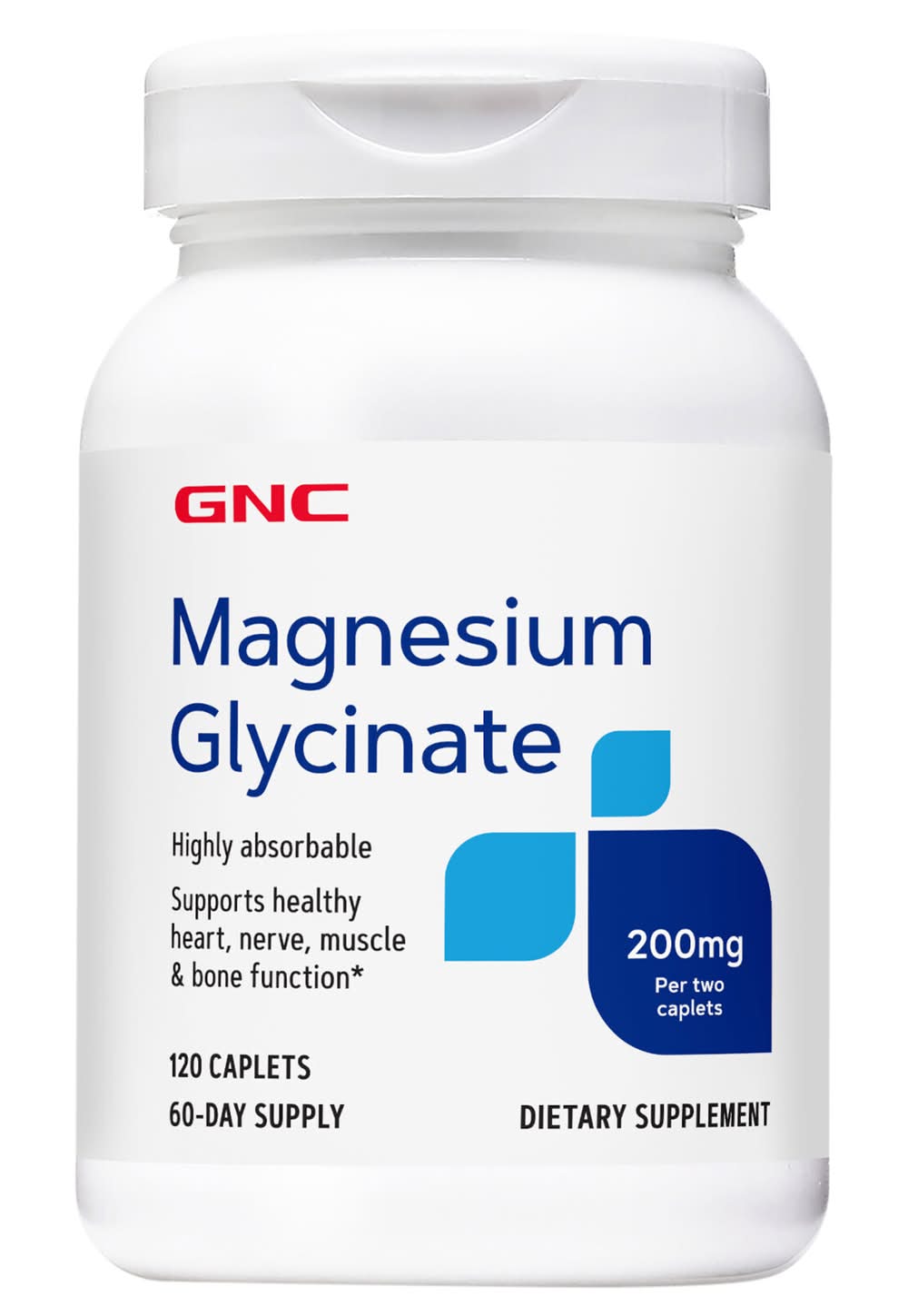 GNC Magnesium Glycinate Dietary Supplement Caplets 200 mg (120 ct)