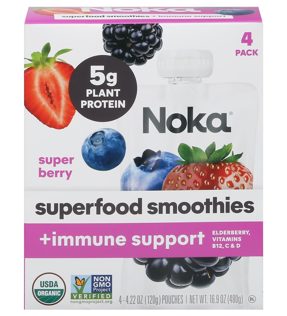 Noka Organics Superfood Smoothies, Super Berry (4 x 4.22 oz)