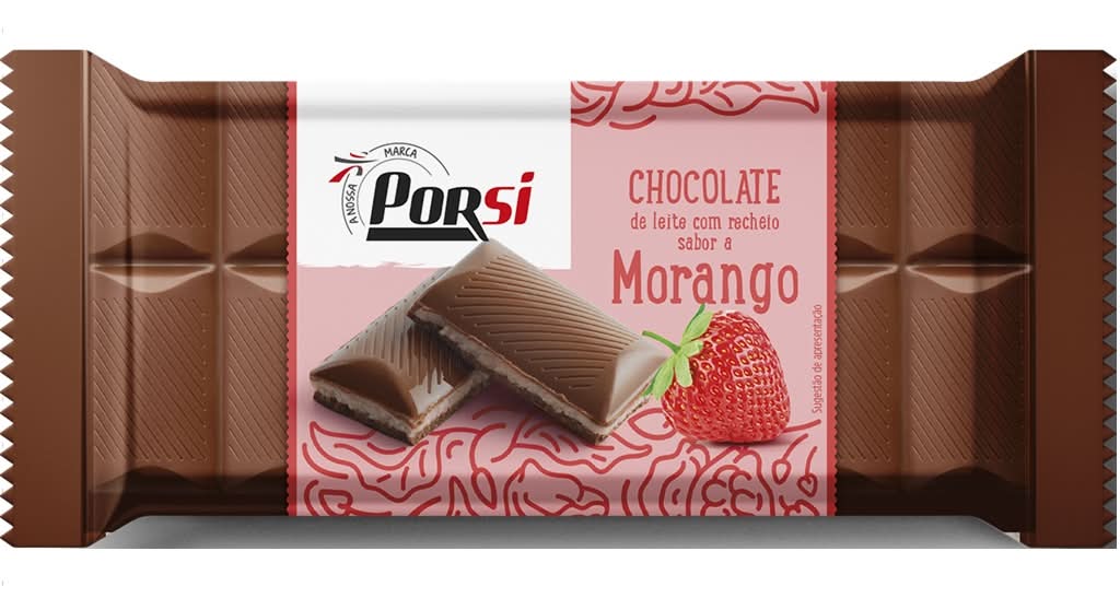 PorSi - Tablete chocolate com recheio de morango, embalagem de 100 g