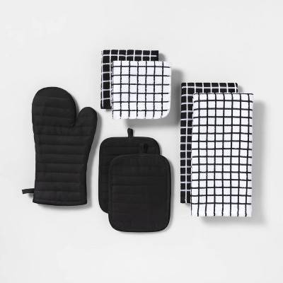 Room Essentials Cotton Kitchen Textile Set, Black