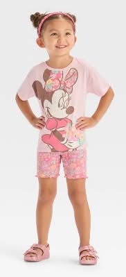 Toddler Girls' 2pk Disney Minnie Mouse Floral T-Shirt & Biker Shorts Set - Pink 4T