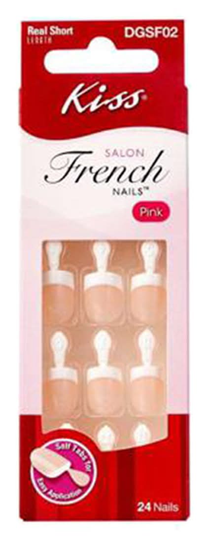 Kiss Salon French Nails With Tabs Real Short Length Natural Pink 24 Ct