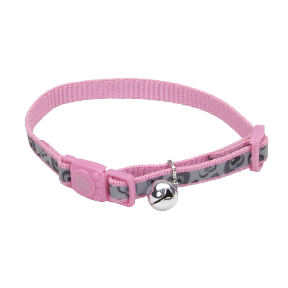 Coastal Lazer Brite Reflective Adjustable Breakaway Cat Collar, 3/8 x 8-12, Pink New Hearts