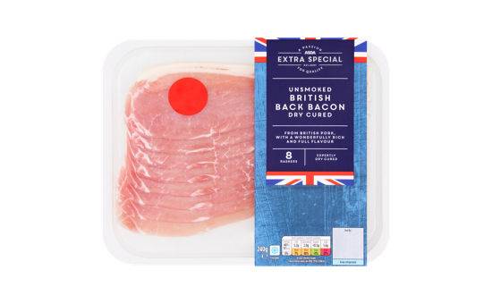 Asda Extra Special Unsmoked Back Bacon Dry Cured 8 Rashers 240g
