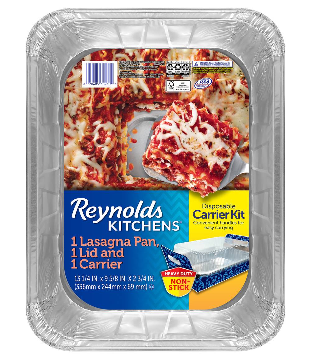 Reynolds Kitchens Disposable Lasagna Pan Lid Carrier Kit