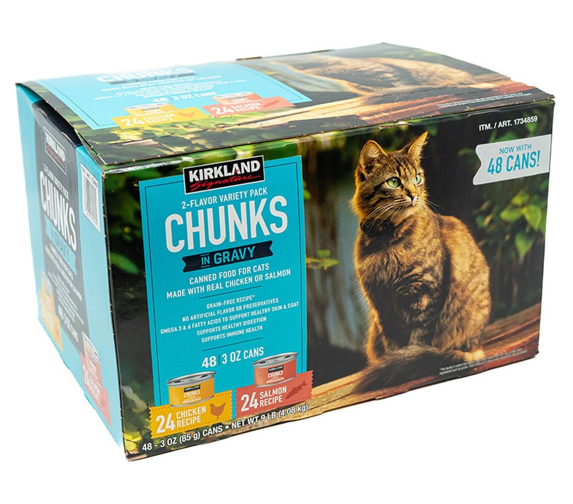 Kirkland Signature Chunks in Gravy, Canned Cat Food Variety Pack, 3 oz, 48-count