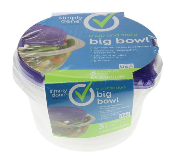 Simply Done Snap & Store Big Bowl Containers & Lids, Green (3 ct)