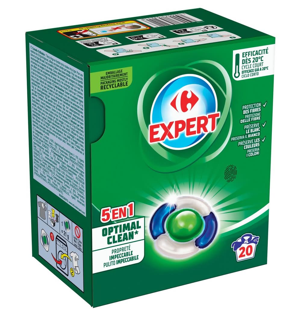 Carrefour Expert 5 en 1 Optimal Clean Lessive Penta-Doses 20 x 21 g 20 Lavages