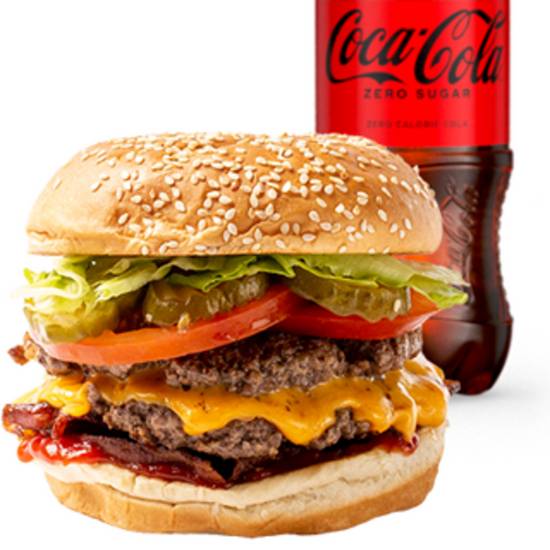 Bacon Cheeseburger with a Coke Zero Sugar