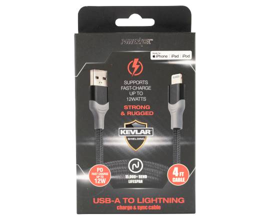 PowerXcel Kevlar Shielding Usb-A To Lightning Charge & Sync Cable, Black,Gold,Silver,Grey