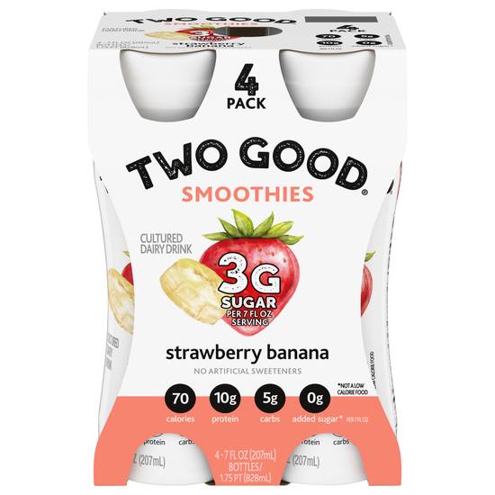 Two Good Cultured Dairy Drink Smoothie Drinks (4 pack, 7 fl oz) (strawberry banana)