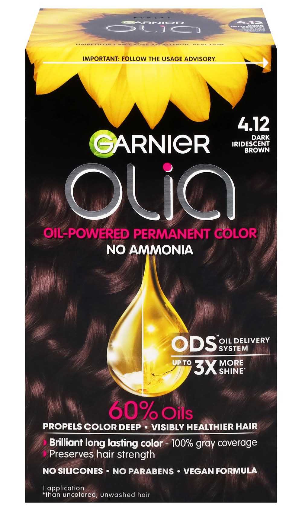 Olia Oil Powered Ammonia Free Permanent Hair Color, 4.12 Dark Iridescent Brown