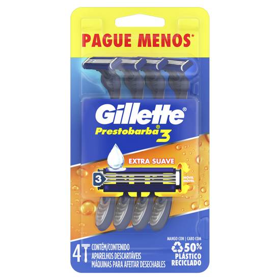 Gillette aparelho de barbear prestobarba 3 extra suave (4 itens)