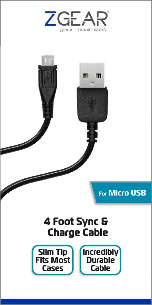 ZGear Micro USB Data Sync and Charge Cable - Black