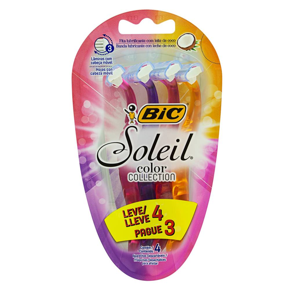 Bic aparelho de depilação soleil color colection (3 unidades)