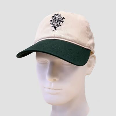 Mighty Fine Flower Graphic Two Toned Baseball Hat, OSFM, Cream