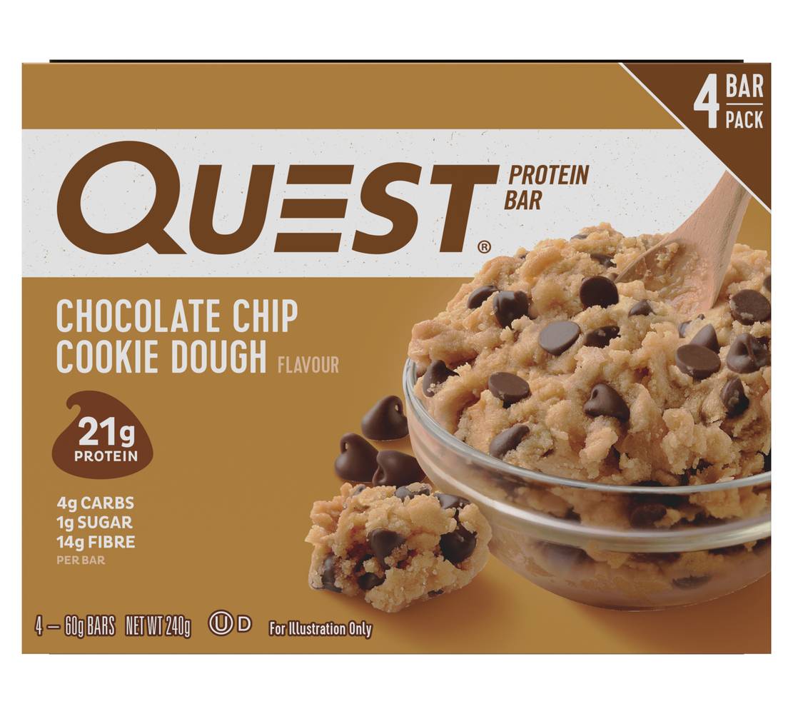 Quest Protein Bars, Chocolate Chip Cookie Dough (4 x 60g)