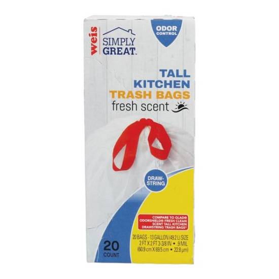 Weis Simply Great Tall Kitchen Trash Bags 13 Gallon Drawstring Fresh Scent