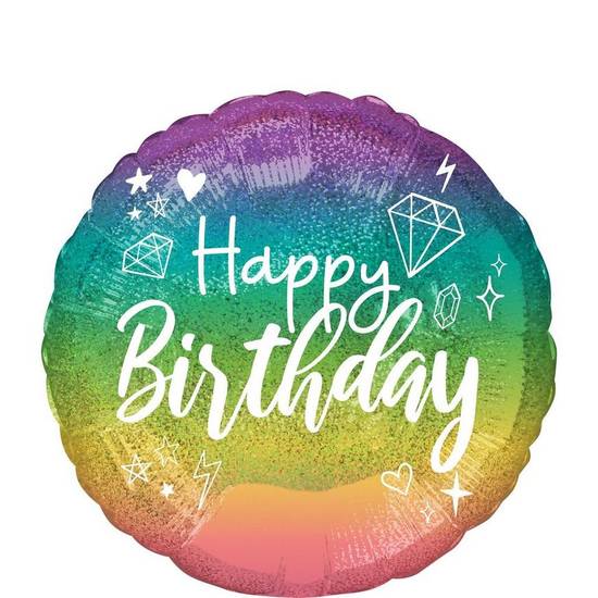 Uninflated Prismatic Sparkle Happy Birthday Foil Balloon, 18in