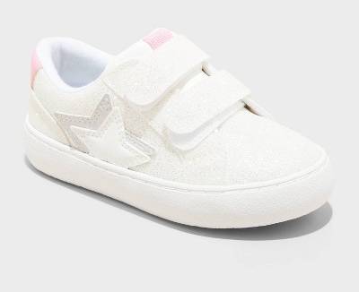 Toddler Sora Glitter Sneakers - Cat & Jack™ White 12T: Hook and Loop Closure, Star Pattern, Recycled Polyester Lining