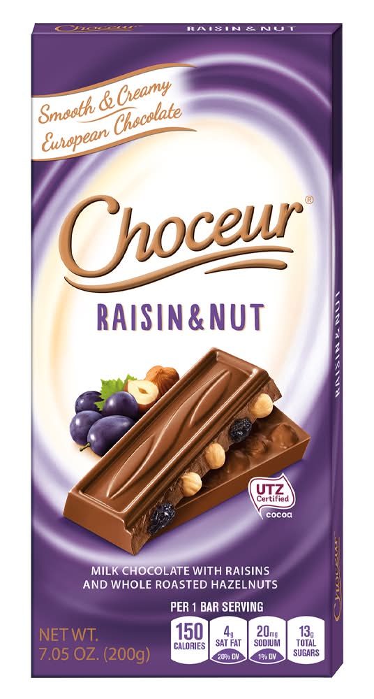 Choceur Milk Chocolate Bar, Raisins & Hazelnuts (7.05 oz)