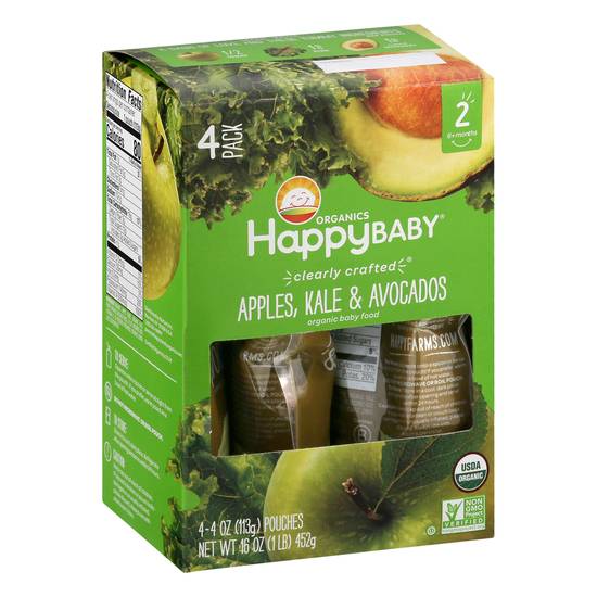Happy Baby Organics Apples Kale & Avocados 6+ Months Baby Food (4 ct)