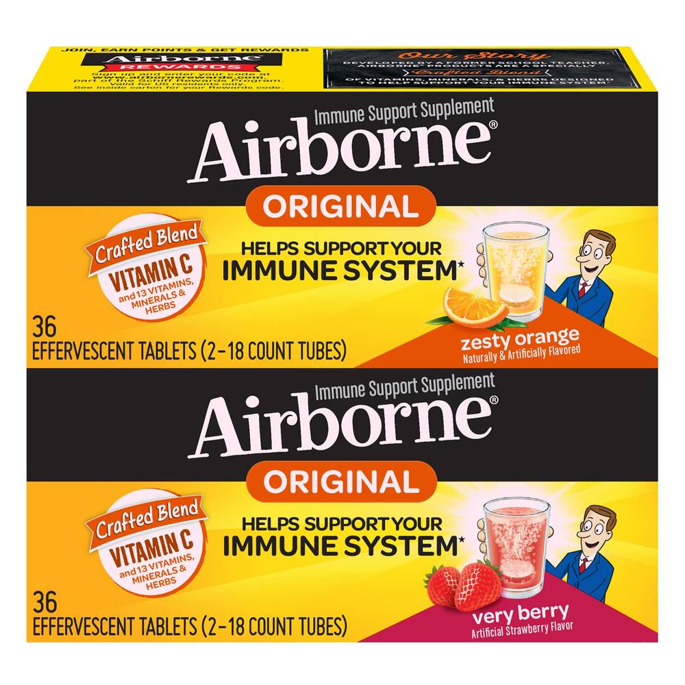 Airborne Immune Support, 36 Effervescent Tablets, Very Berry or Zesty Orange