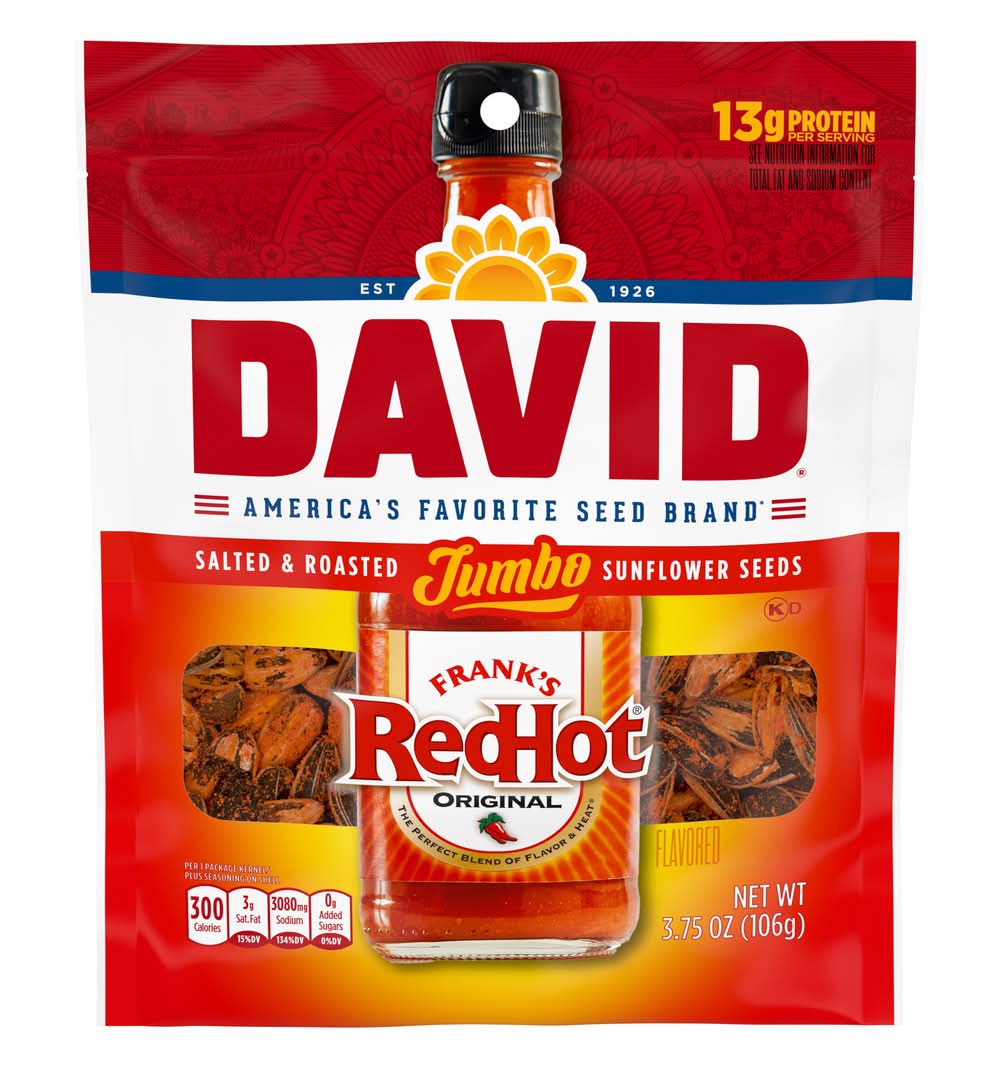 David Salted & Roasted Sunflower Seeds, Jumbo Frank's Redhot (3.75 oz)