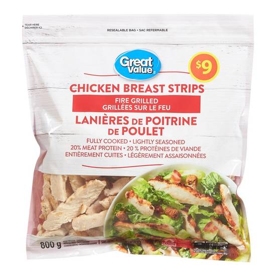 Great value laniéres de poitrine de poulet - fire grilled chicken breast strips