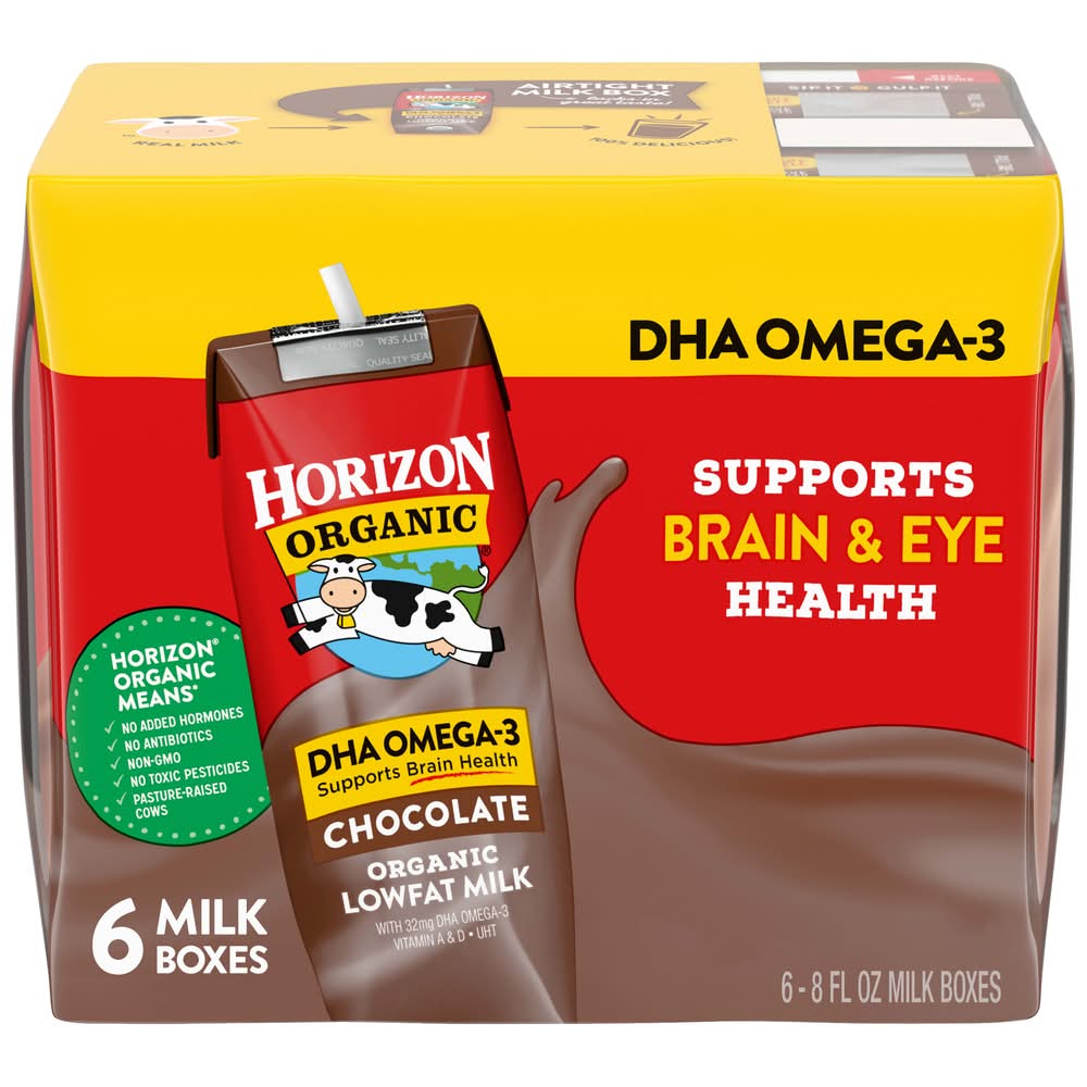 Horizon Organic Dha Omega-3 Brain & Eye Supports Lowfat Milk, Chocolate (6 x 8 fl oz)