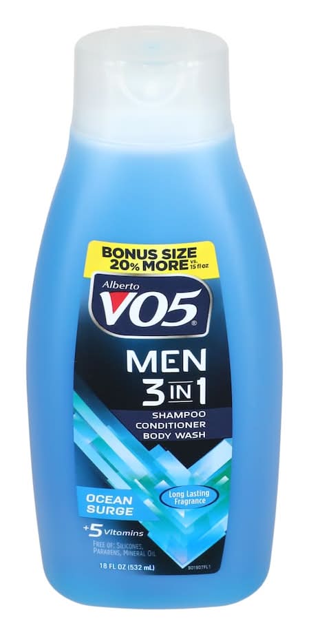 Alberto VO5 3-In-1 Shampoo and Conditioner Body Wash, Ocean Sugar, Men (18 fl oz)